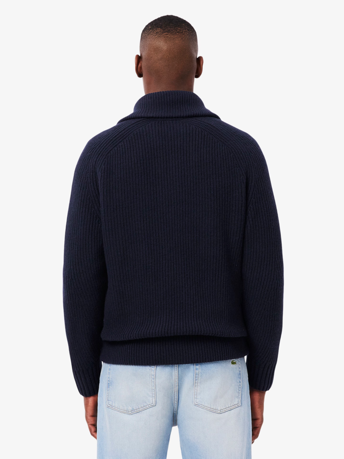LACOSTE Carded Wool High Neck Zipped Sweater Midnight Blue - MAISONDEFASHION.COM