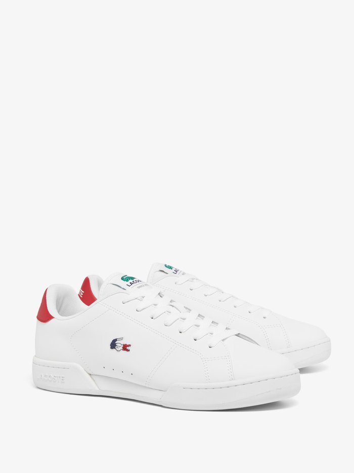 LACOSTE Carnaby Cup Leather Sneakers White/Navy/Red - MAISONDEFASHION.COM