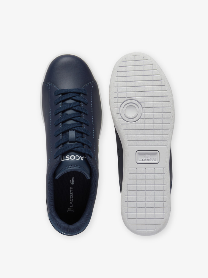 LACOSTE Carnaby Set Navy and White Leather Sneakers - Heel Counter with White Stripe and Embossed Crocodile Branding