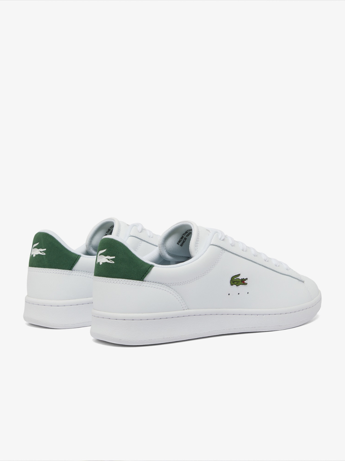 LACOSTE Carnaby Set White and Dark Green Leather Sneakers - Heel Counter with Dark Green Stripe and Embossed Crocodile Branding