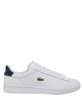 LACOSTE Carnaby Set white leather sneakers with navy blue heel tab and green crocodile logo side view