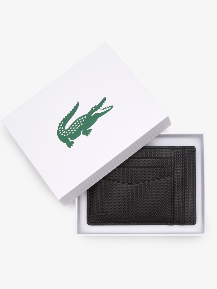LACOSTE Chantaco Leather Card Holder Black - MAISONDEFASHION.COM
