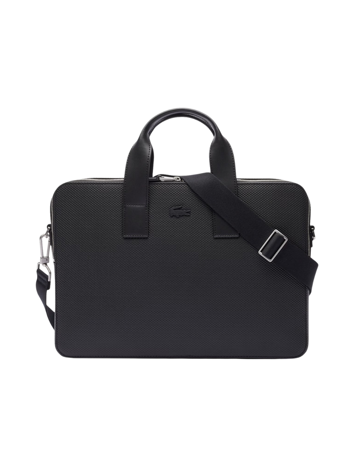 LACOSTE Chantaco Leather Laptop Bag Black - MAISONDEFASHION.COM