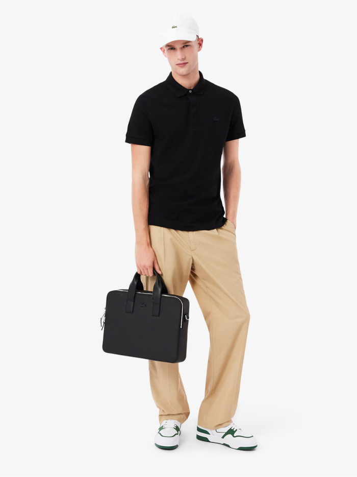LACOSTE Chantaco Leather Laptop Bag Black - MAISONDEFASHION.COM
