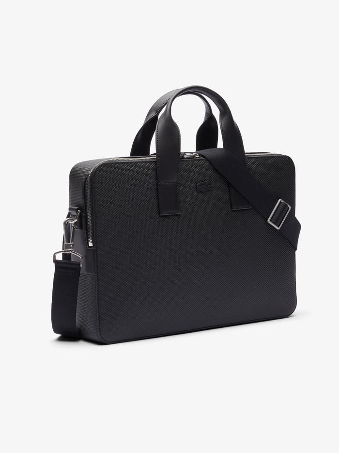 LACOSTE Chantaco Leather Laptop Bag Black - MAISONDEFASHION.COM