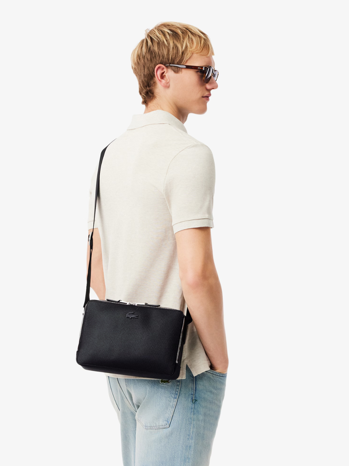 LACOSTE Chantaco Piqué Leather Reporter Bag Black - MAISONDEFASHION.COM