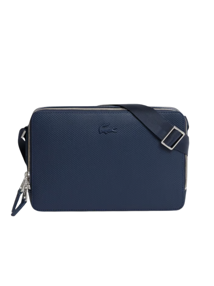 LACOSTE Chantaco Piqué Leather Reporter Bag Marine Blue - MAISONDEFASHION.COM