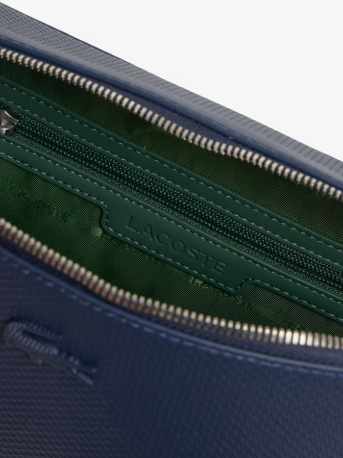 LACOSTE Chantaco Piqué Leather Reporter Bag Marine Blue - MAISONDEFASHION.COM