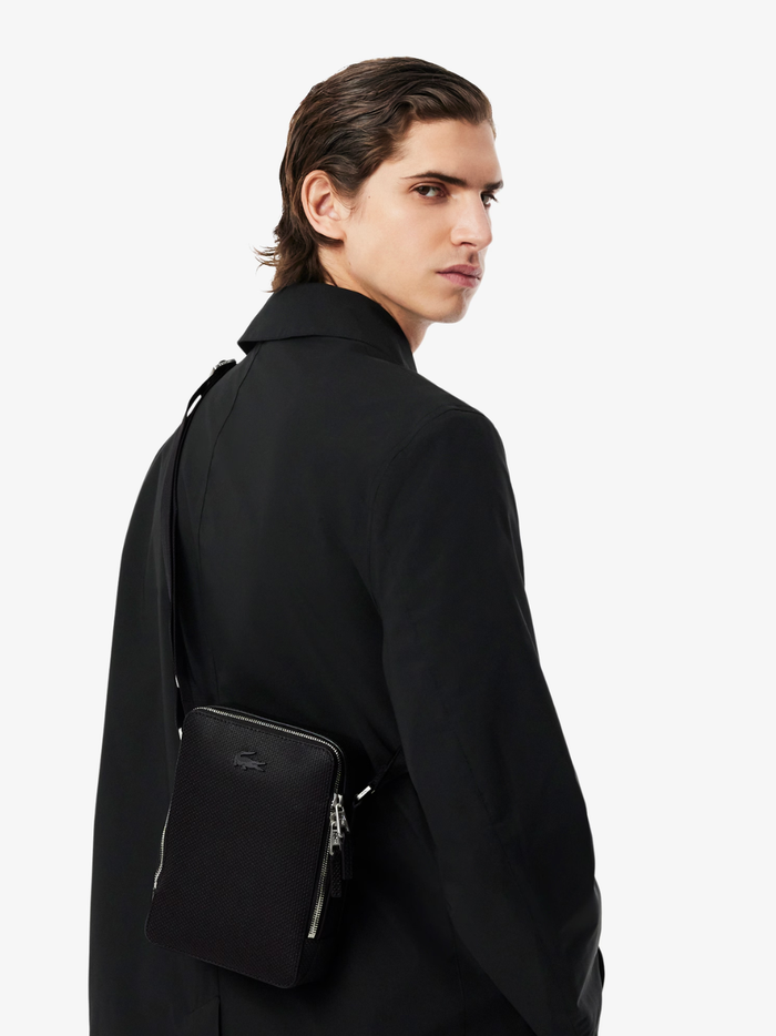 LACOSTE Chantaco Piqué Leather Shoulder Bag Black - MAISONDEFASHION.COM