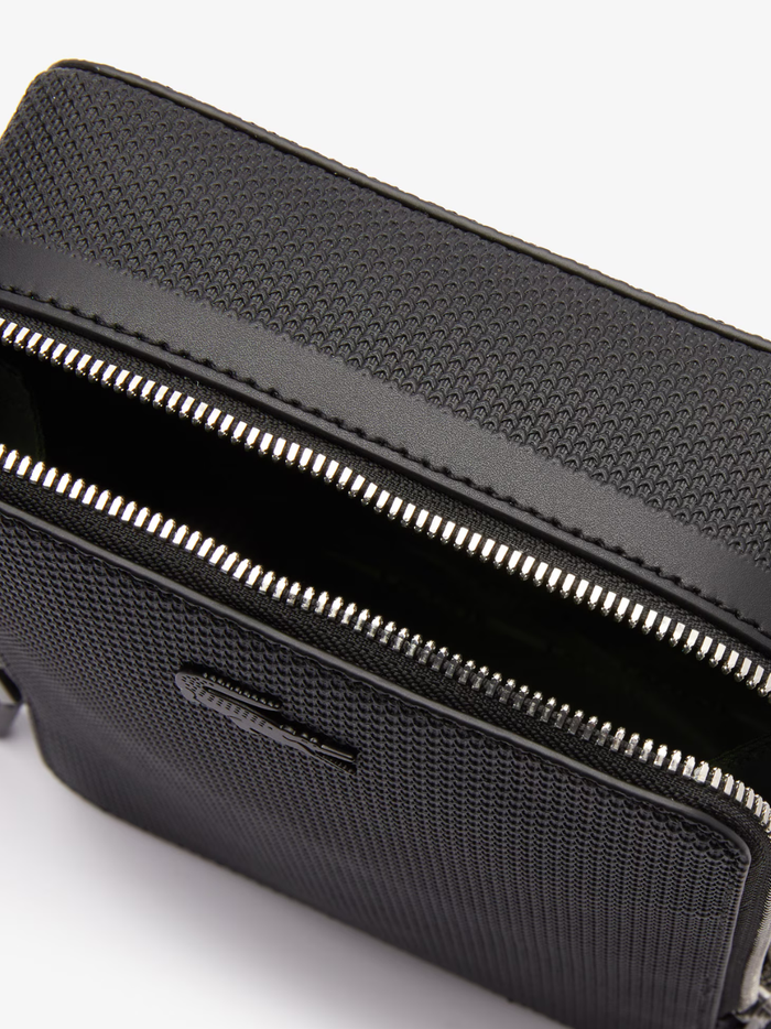 LACOSTE Chantaco Piqué Leather Shoulder Bag Black - MAISONDEFASHION.COM