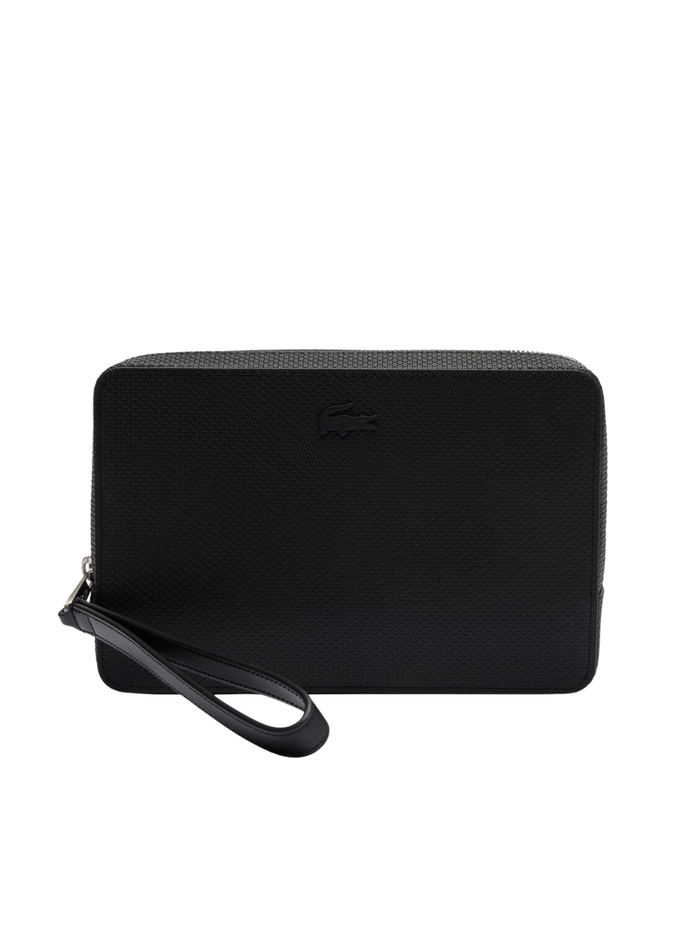 LACOSTE Chantaco Piqué Leather Zipped Pouch Black - MAISONDEFASHION.COM
