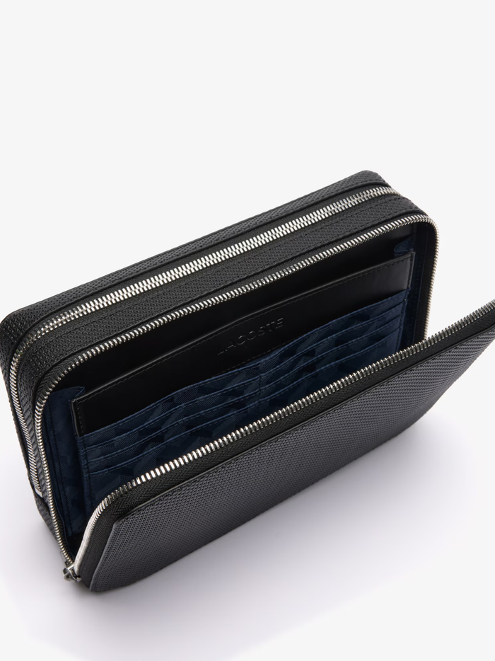 LACOSTE Chantaco Piqué Leather Zipped Pouch Black - MAISONDEFASHION.COM