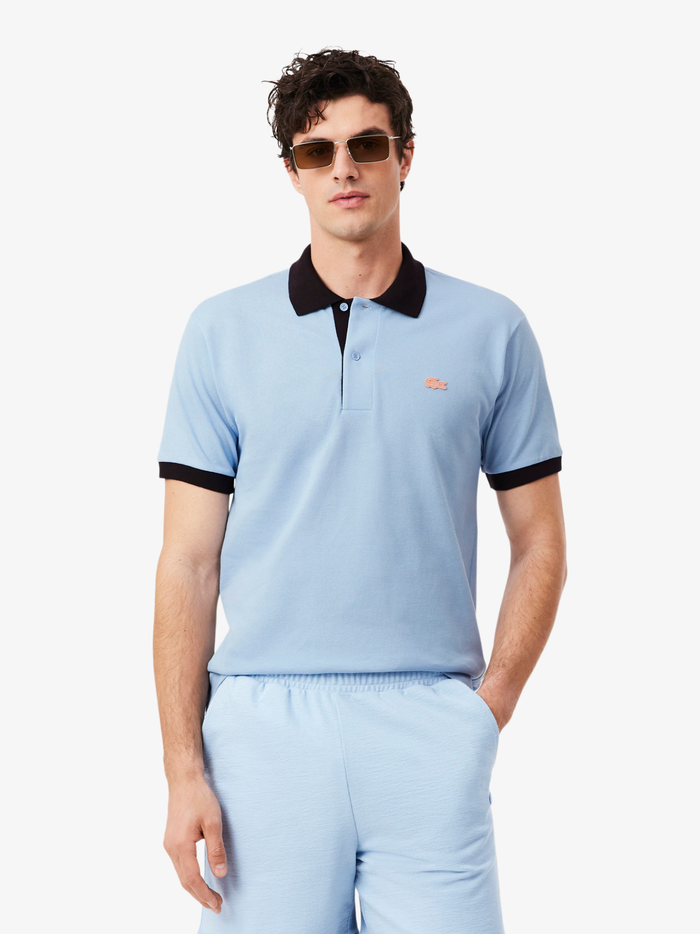LACOSTE Classic Fit Contrast Rib Polo Blue - MAISONDEFASHION.COM