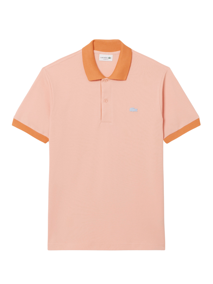 LACOSTE Classic Fit Contrast Rib Polo Rose/Orange - MAISONDEFASHION.COM