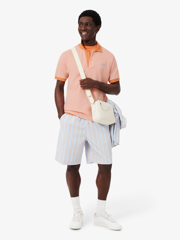 LACOSTE Classic Fit Contrast Rib Polo Rose/Orange - MAISONDEFASHION.COM