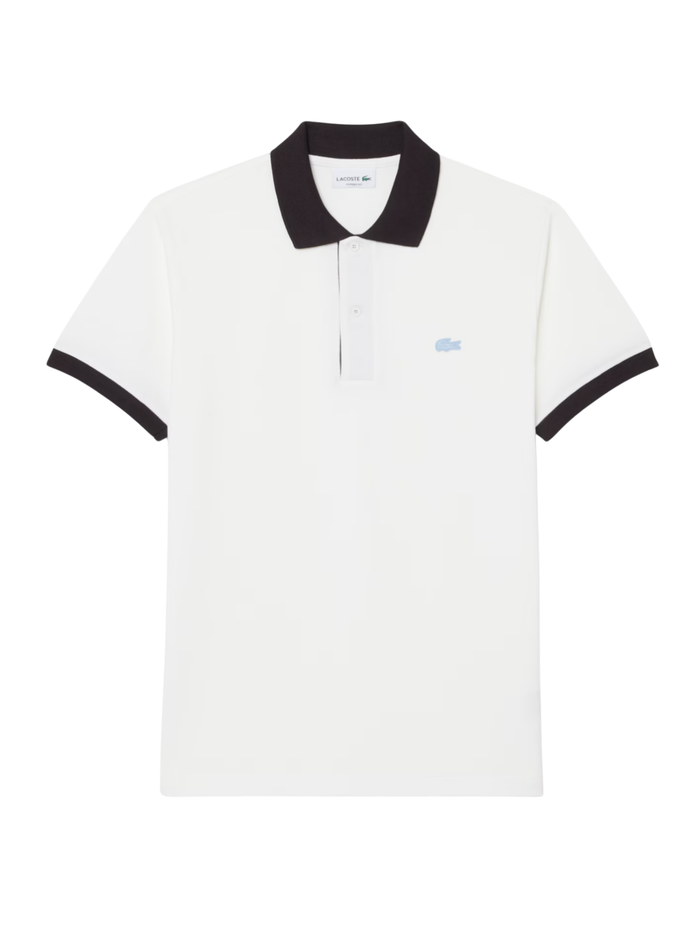 LACOSTE Classic Fit Contrast Rib Polo Shirt White - MAISONDEFASHION.COM