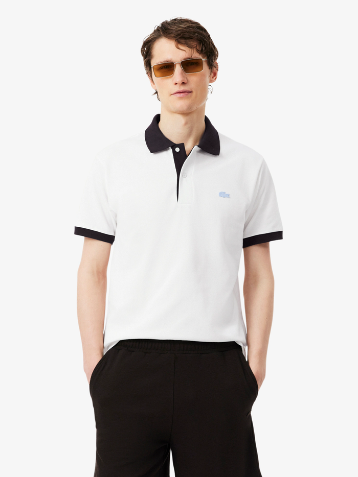 LACOSTE Classic Fit Contrast Rib Polo Shirt White - MAISONDEFASHION.COM