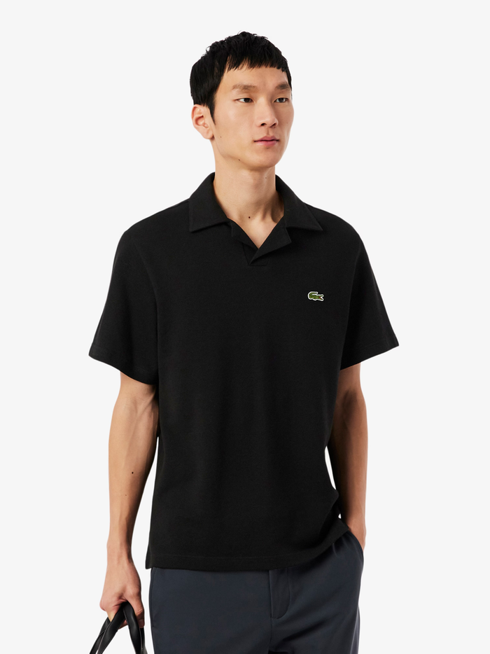 LACOSTE Classic Fit Cotton-Linen Polo Black - MAISONDEFASHION.COM