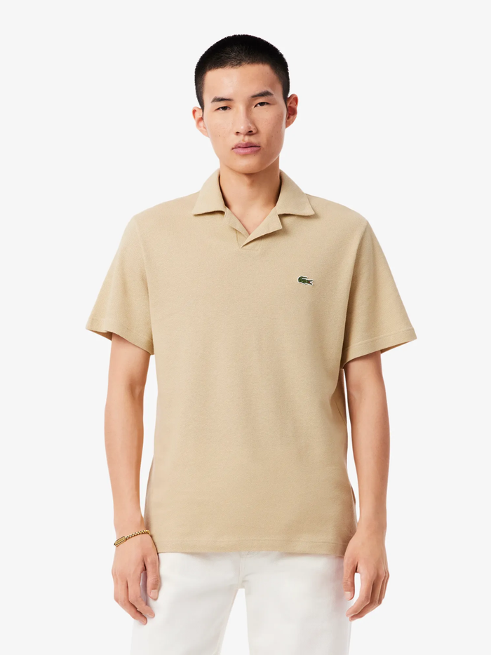 LACOSTE Classic Fit Cotton-Linen Polo Shirt Beige - MAISONDEFASHION.COM