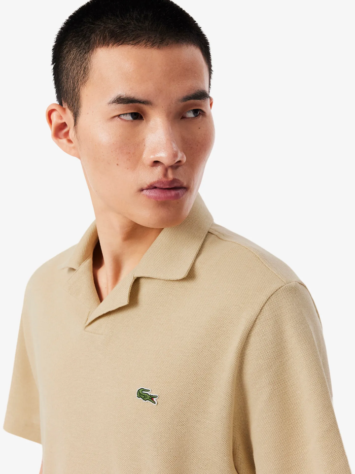 LACOSTE Classic Fit Cotton-Linen Polo Shirt Beige - MAISONDEFASHION.COM