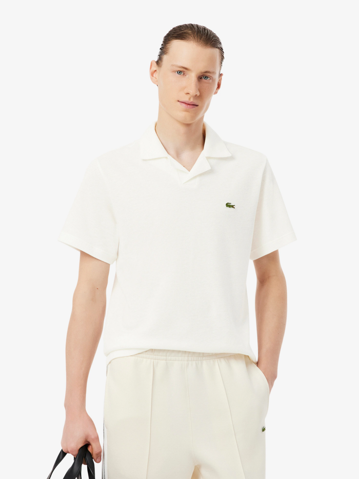 LACOSTE Classic Fit Cotton-Linen Polo Shirt White - MAISONDEFASHION.COM