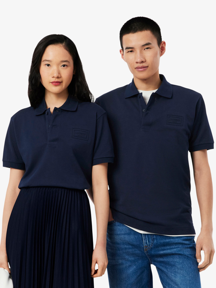 LACOSTE Classic Fit Embossed Branding Polo Shirt Midnight Blue - MAISONDEFASHION.COM