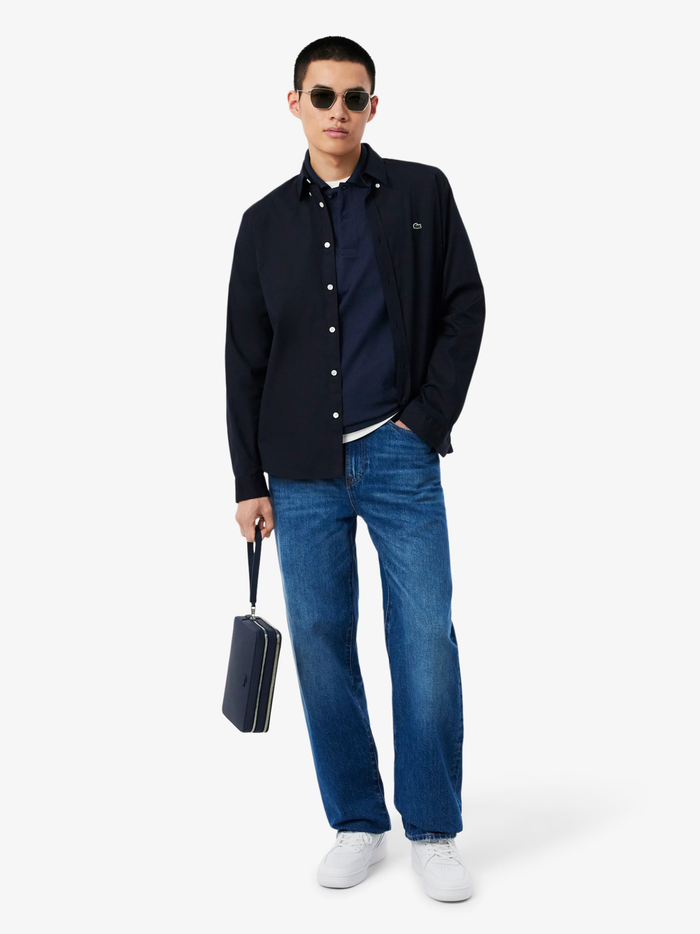 LACOSTE Classic Fit Embossed Branding Polo Shirt Midnight Blue - MAISONDEFASHION.COM