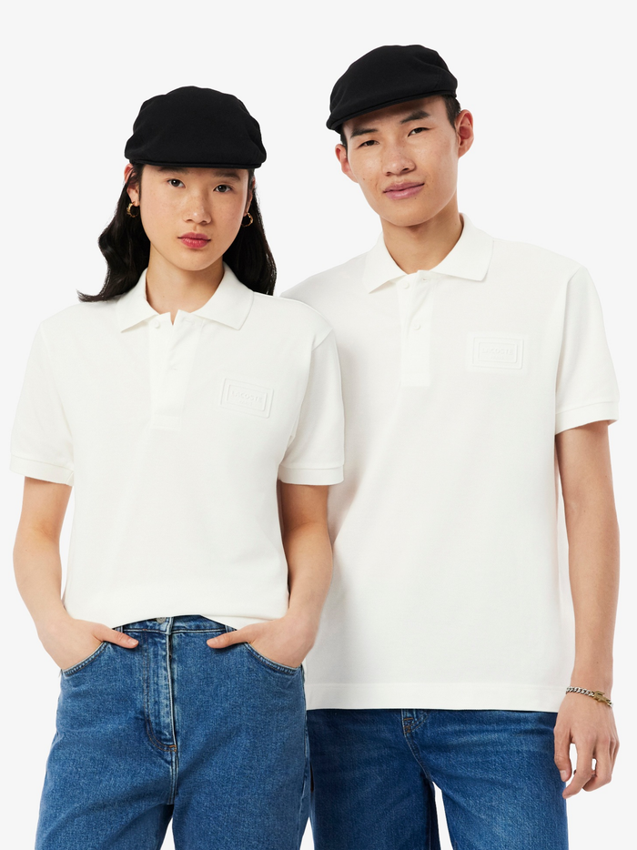 LACOSTE Classic Fit Embossed Branding Polo Shirt White - MAISONDEFASHION.COM