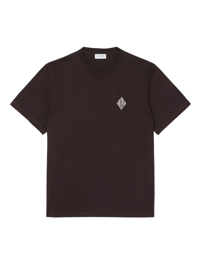 LACOSTE Classic Fit Heavy Badge Accent T-shirt Brown - MAISONDEFASHION.COM