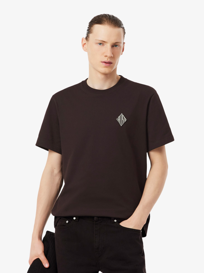 LACOSTE Classic Fit Heavy Badge Accent T-shirt Brown - MAISONDEFASHION.COM