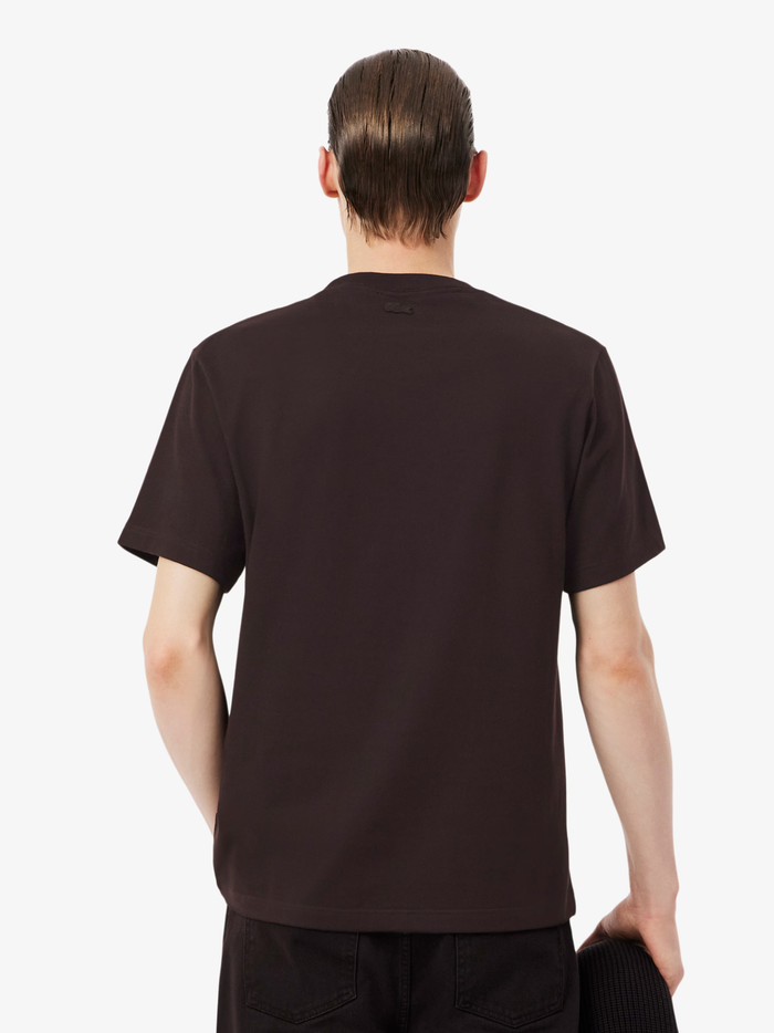 LACOSTE Classic Fit Heavy Badge Accent T-shirt Brown - MAISONDEFASHION.COM