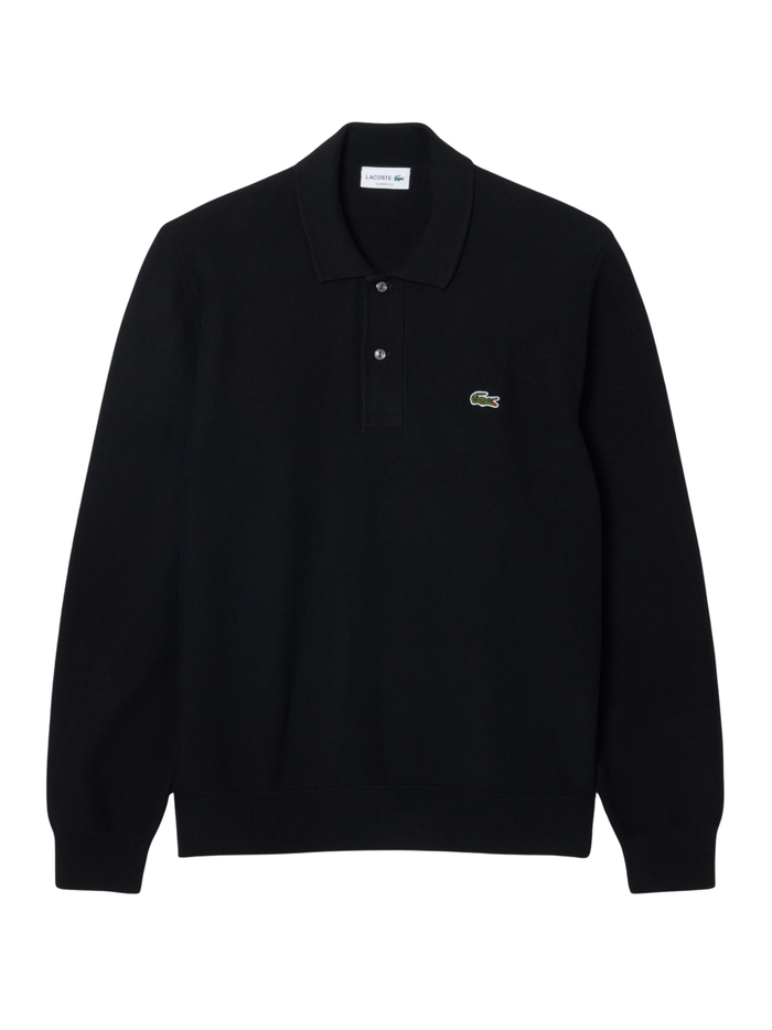 LACOSTE Classic Fit Knitted Long Sleeve Polo Shirt Black