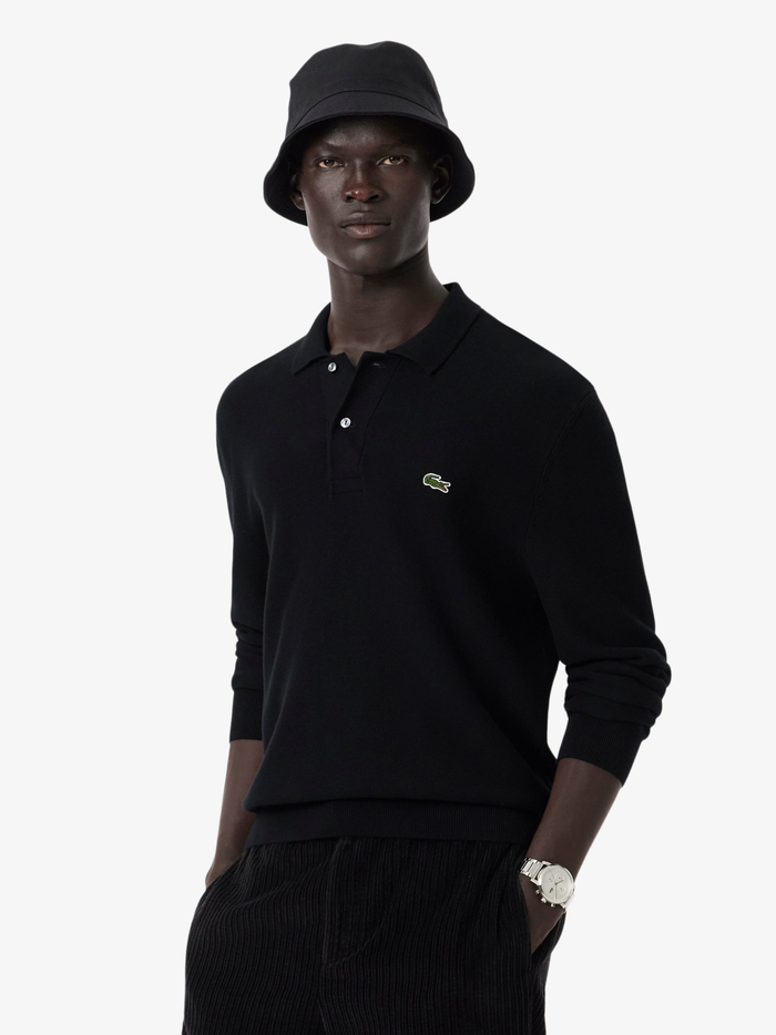 LACOSTE Classic Fit Knitted Long Sleeve Polo Shirt Black