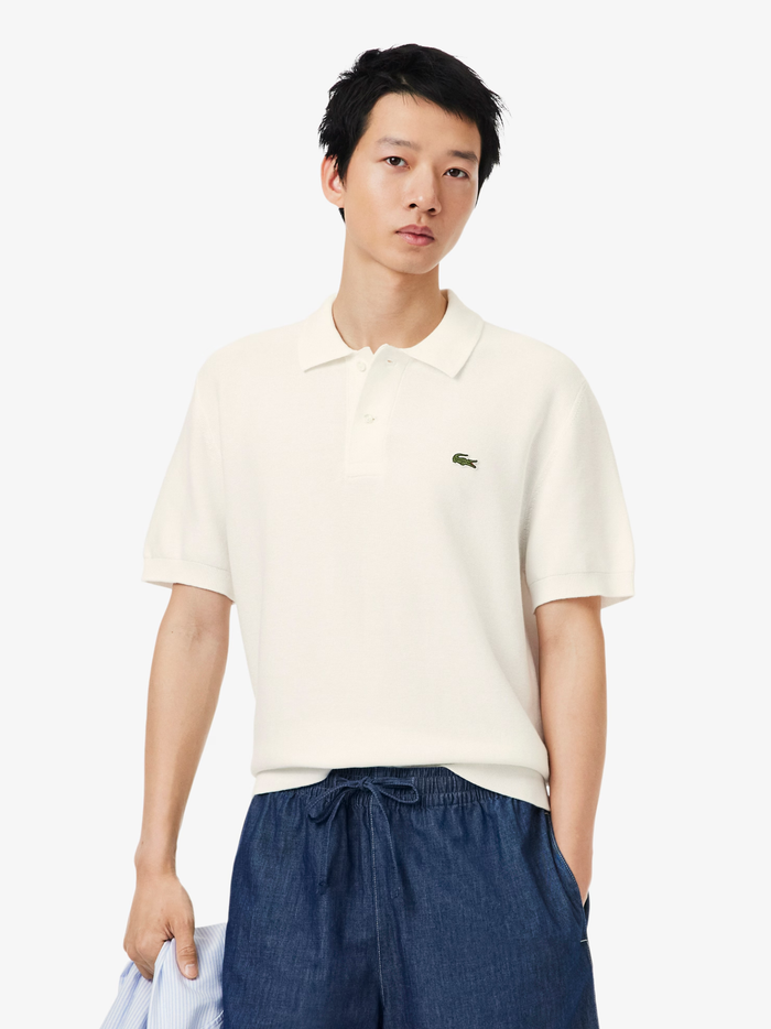LACOSTE Classic Fit Knitted Polo Shirt White - MAISONDEFASHION.COM