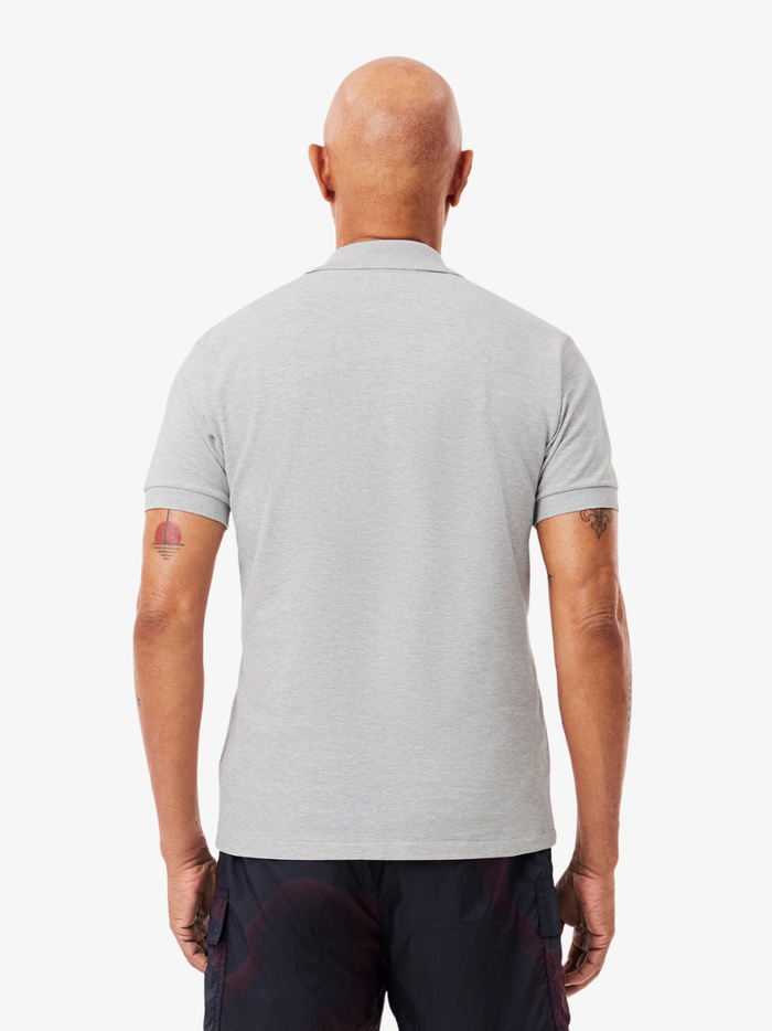 LACOSTE Classic Fit L.12.12 Marl Polo Shirt in Grey - Close-up of Collar and Buttons