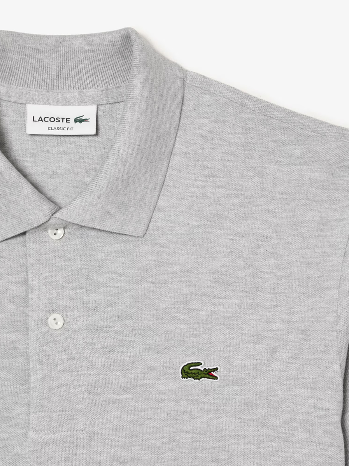LACOSTE Classic Fit L.12.12 Marl Polo Shirt in Grey - Sleeve Detail with Iconic Crocodile Logo