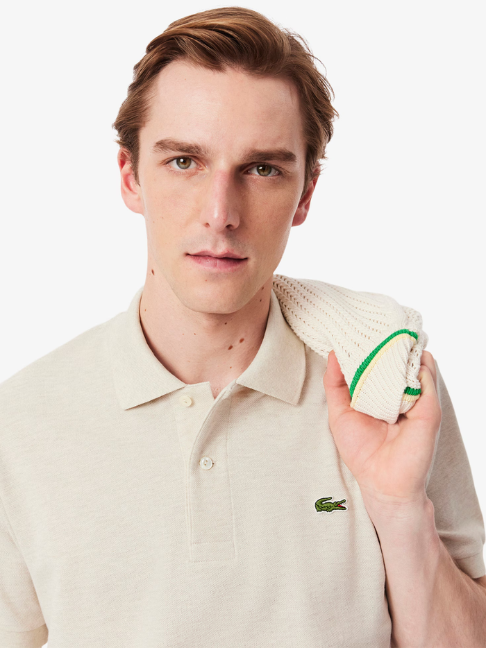 LACOSTE Classic Fit L.12.12 Marl Polo Shirt in Heathered Grey - Side Detail View
