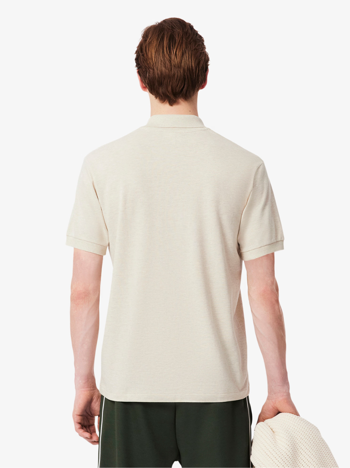 LACOSTE Classic Fit L.12.12 Marl Polo Shirt in Heathered Grey - Close-up of Collar and Buttons
