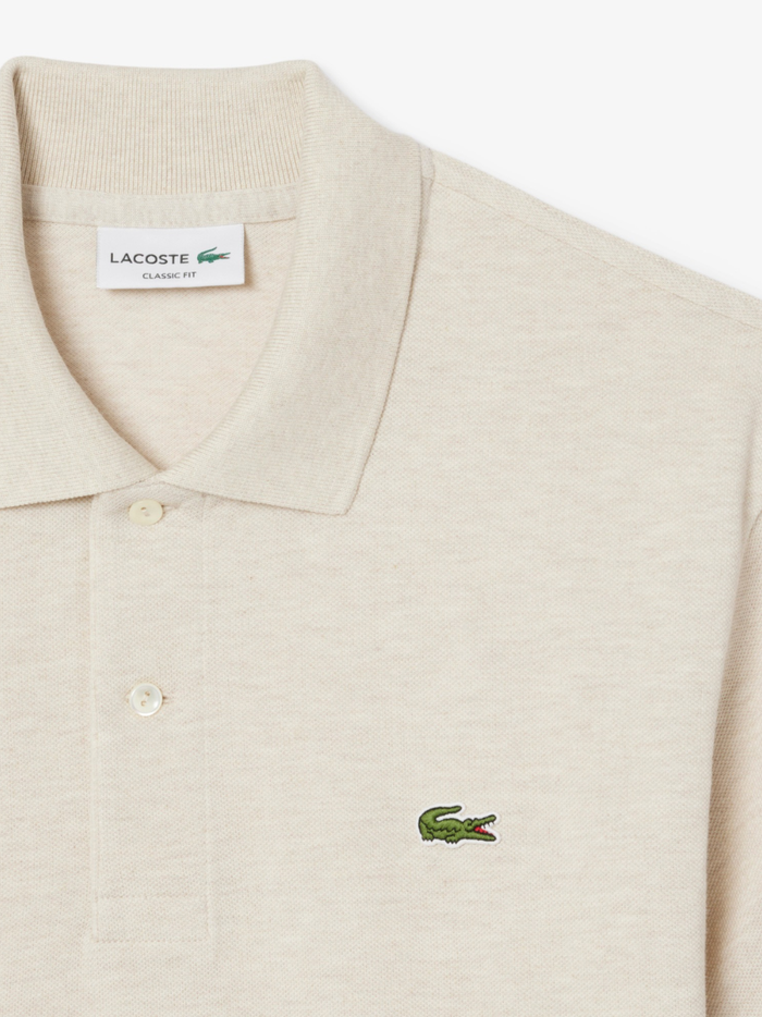 LACOSTE Classic Fit L.12.12 Marl Polo Shirt in Heathered Grey - Sleeve Detail with Iconic Crocodile Logo
