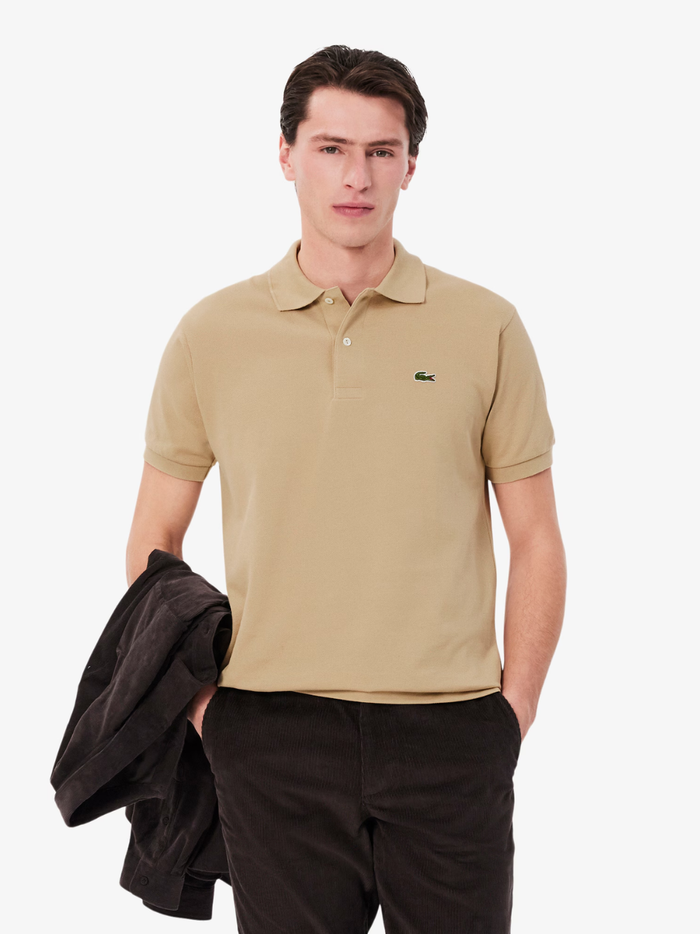 LACOSTE Classic Fit L.12.12 Original Polo Shirt in Beige - Back View Showing Classic Fit and Premium Piqué Fabric