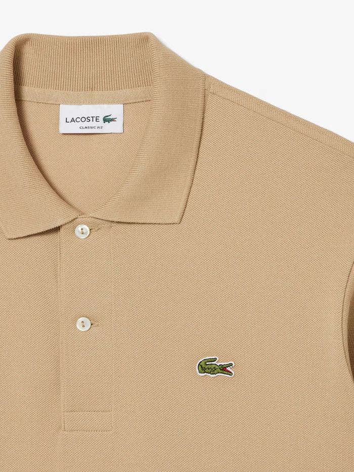 LACOSTE Classic Fit L.12.12 Original Polo Shirt in Beige - Full Front View Highlighting Timeless Classic Design