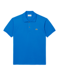 LACOSTE Classic Fit L.12.12 Original Polo Shirt in Denim Blue - front view showing iconic crocodile logo and classic polo collar