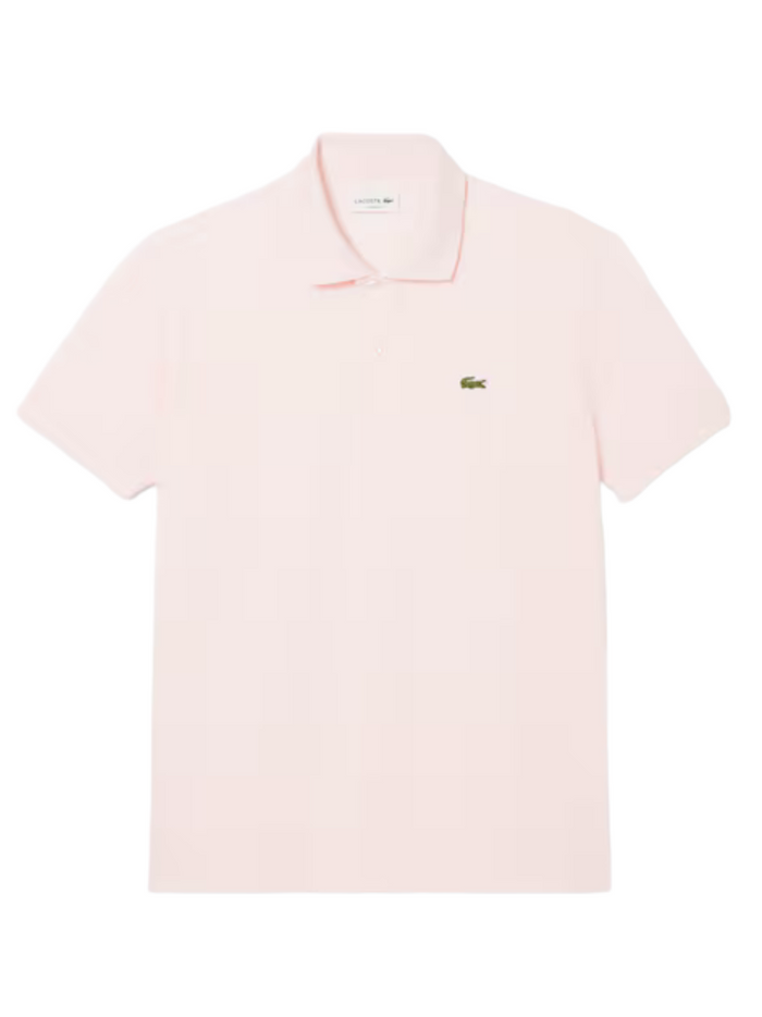 LACOSTE Classic Fit L.12.12 Original Polo Shirt in Light Pink - front view showing classic polo collar and iconic crocodile logo
