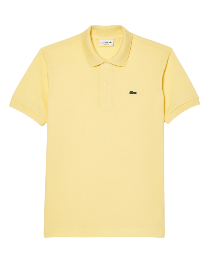 LACOSTE Classic Fit L.12.12 Original Polo Shirt in Pastel Yellow - Men's Short Sleeve Piqué Cotton Polo with Green Crocodile Logo