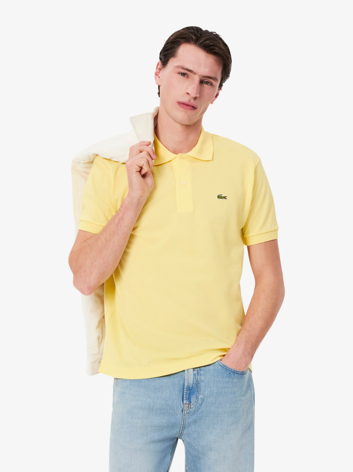 LACOSTE Classic Fit L.12.12 Original Polo Shirt in Pastel Yellow - Back View Showing Classic Fit and Premium Piqué Fabric