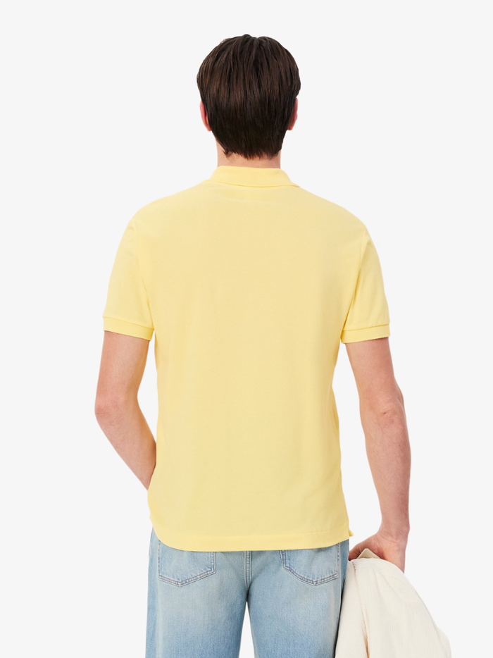 LACOSTE Classic Fit L.12.12 Original Polo Shirt in Pastel Yellow - Chest Detail Featuring Iconic Embroidered Green Crocodile Logo