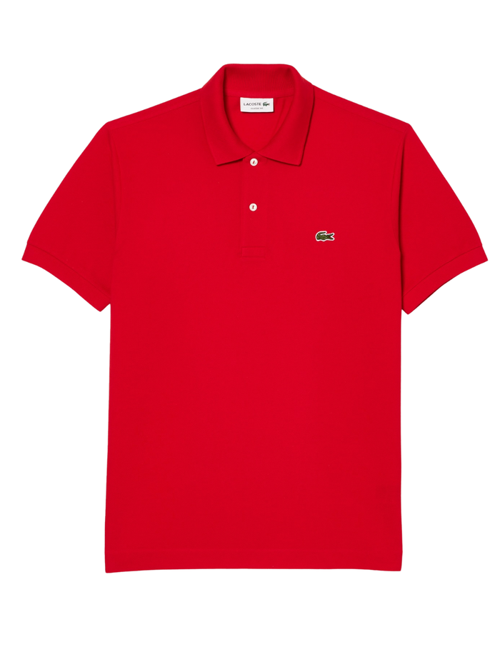LACOSTE Classic Fit L.12.12 Original Polo Shirt in Red - Men's Short Sleeve Piqué Cotton Polo with Green Crocodile Logo