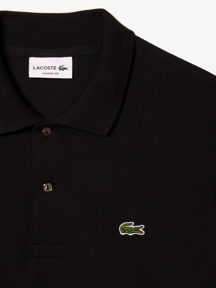 LACOSTE Classic Fit Long Sleeved L.12.12 Polo Shirt in Black - Additional Detail View