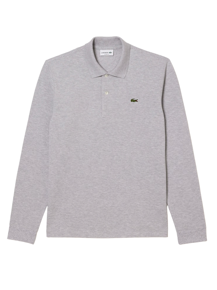 LACOSTE Classic Fit Long Sleeved L.12.12 Polo Shirt in Grey - Front View