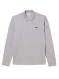 LACOSTE Classic Fit Long Sleeved L.12.12 Polo Shirt in Grey - Front View